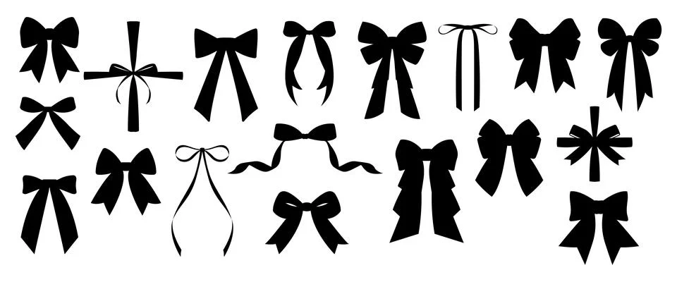 Vector black bow silhouettes set for present wrap decoration and holiday desi Stock Illustration