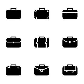 Vector black briefcase icon set Stock Illustration