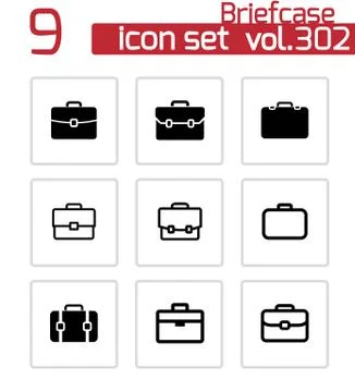 Vector black briefcase icons set Stock Illustration