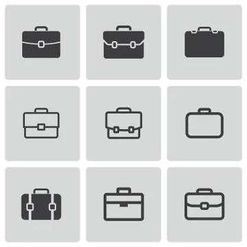 Vector black briefcase icons set Stock Illustration