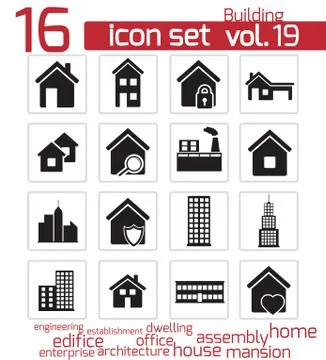 Vector black building icon set Illustrazione stock