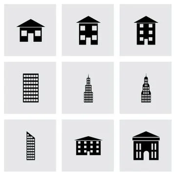 Vector black buildings icon set Stock Illustration