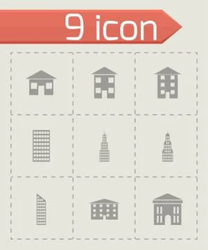 Vector black buildings icon set Stock-Illustration
