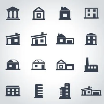 Vector black buildings icon set Stock Illustration