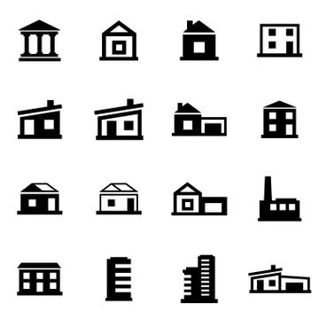 Vector black buildings icon set Stock Illustration