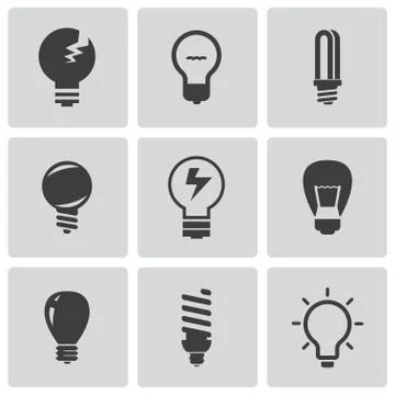 Vector black bulbs icons set Illustrazione stock