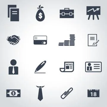 Vector black business icon set Stock Illustration