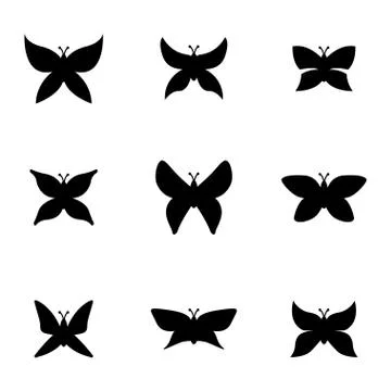 Vector black butterfly icon set Stock Illustration