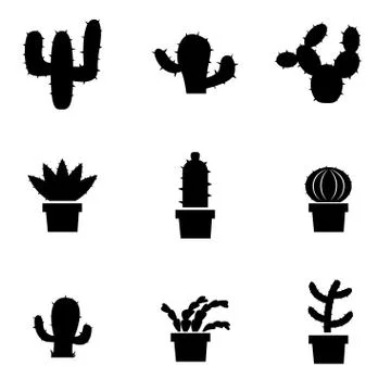 Vector black cactus icon set Stock Illustration