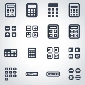 Vector black calculator icon set Stock Illustration