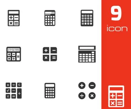 Vector black calculator icons set Stock Illustration