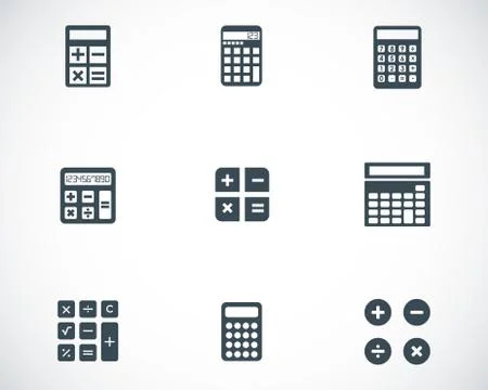 Vector black calculator icons set Stock Illustration