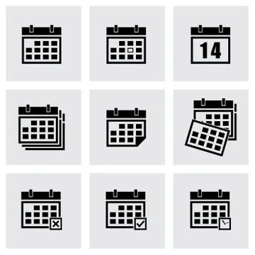Vector black calendar icon set Stock Illustration