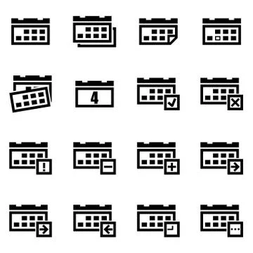Vector black calendar icon set Stock Illustration