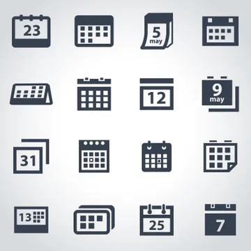 Vector black calendar icon set Stock Illustration