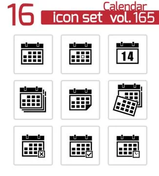 Vector black calendar icons set Stock Illustration