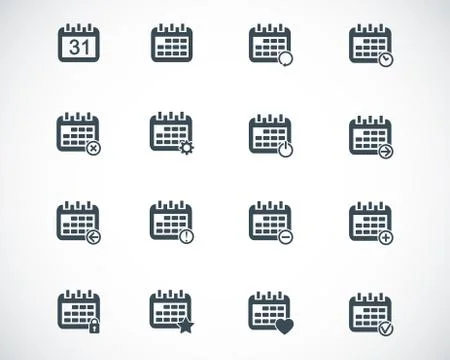 Vector black calendar icons set Illustrazione stock