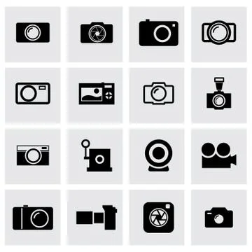 Vector black camera icon set Stock Illustration