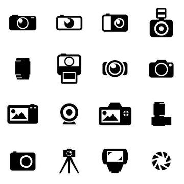 Vector black camera icon set Illustrazione stock