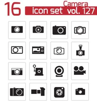 Vector black camera icons set Stock Illustration