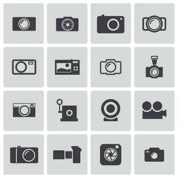 Vector black camera icons set Stock Illustration