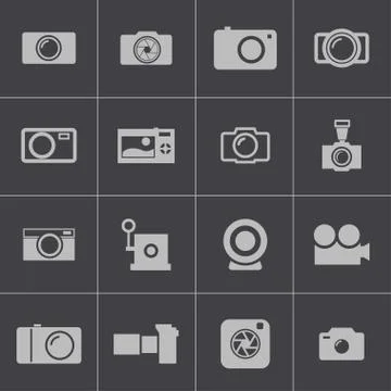Vector black camera icons set Stock Illustration
