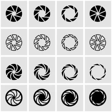Vector black camera shutter icon set Stock Illustration