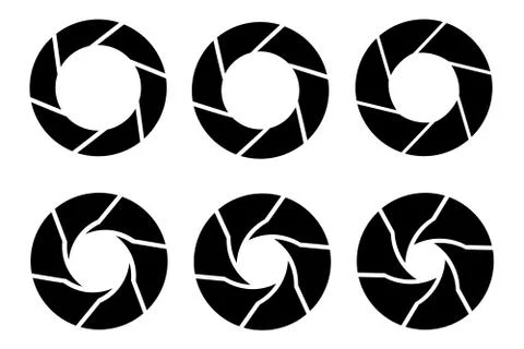 Vector black camera shutter icons set on white background Stock Illustration