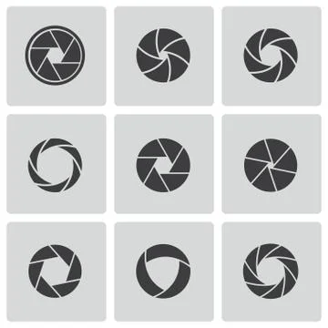 Vector black camera shutter icons set Stock Illustration