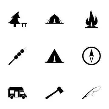 Vector black camping icon set Stock Illustration