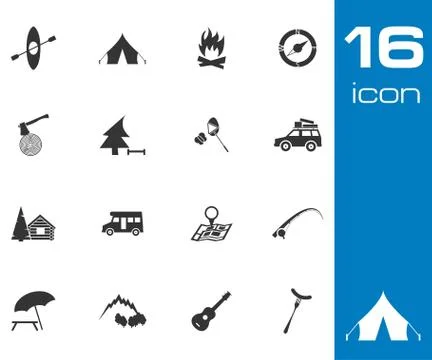 Vector black camping icons set Stock Illustration