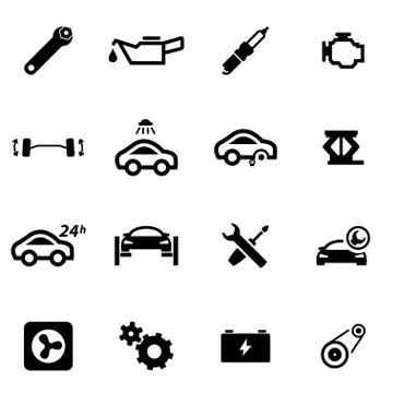 Vector black car service icon set Stock Illustration