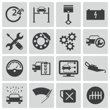 Vector black car service set Stock Illustration