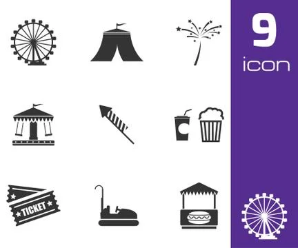 Vector black carnival icons set Illustrazione stock