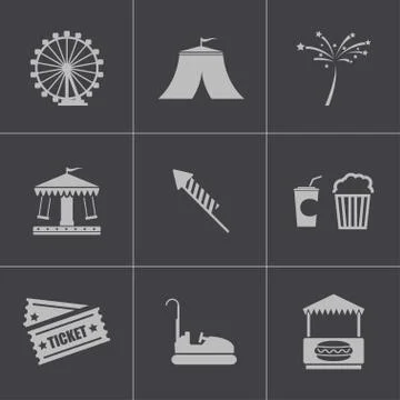 Vector black carnival icons set Stock Illustration