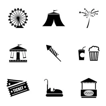 Vector black carnival icons set Stock Illustration