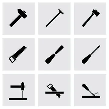 Vector black carpentry icon set Stock Illustration