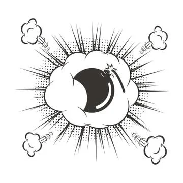 Vector black cartoon bomb explosion. Stock Illustration