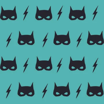 Vector of black cat masks and lightning bolts repeated in rows on green Stock Illustration