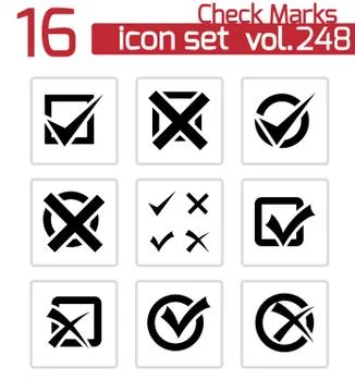 Vector black check marks icons set Illustrazione stock