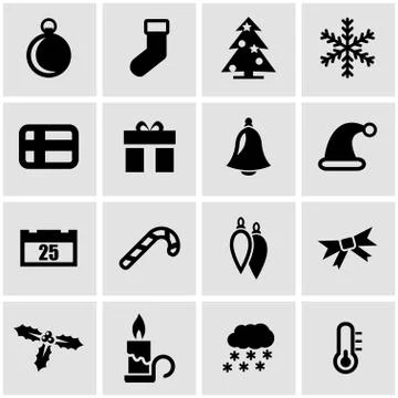Vector black christmas icon set Stock Illustration