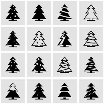 Vector black christmas tree icon set Stock Illustration