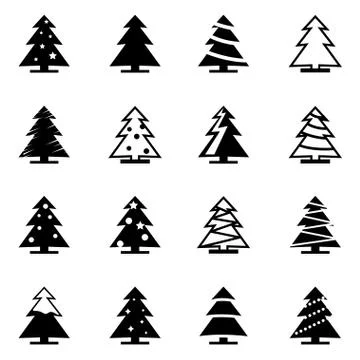 Vector black christmas tree icon set Stock Illustration
