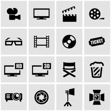 Vector black cinema icon set Stock Illustration