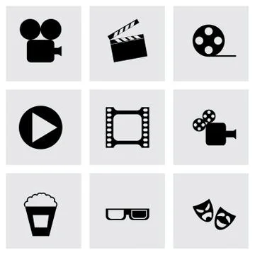 Vector black cinema icon set Stock Illustration
