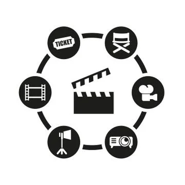 Vector black cinema icon set Stock Illustration