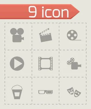 Vector black cinema icon set Stock Illustration