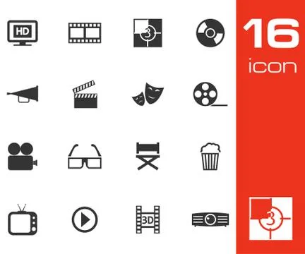 Vector black cinema icon set Stock Illustration