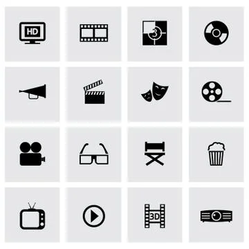 Vector black cinema icons set Stock Illustration
