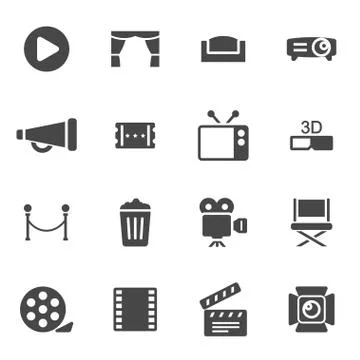 Vector black cinema icons set Stock Illustration